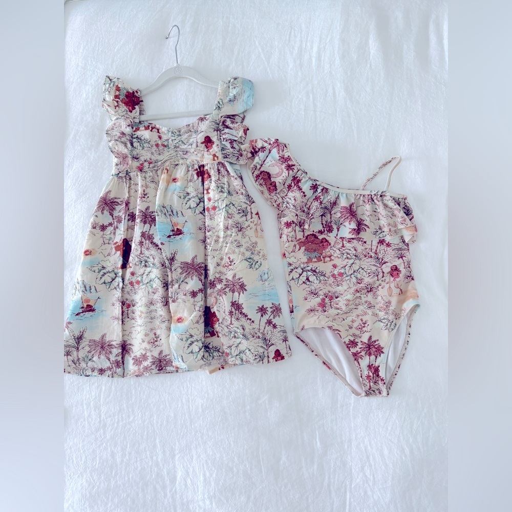 Disney x Janie & Jack Tropical Print Girls Sun Dress (7) & One-Piece Swim (8)